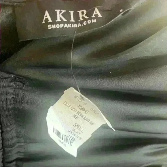 NWT Akira sz Small Black Bodycon Dress Midi Ruched Draped Asymmetrical - Picture 7 of 7